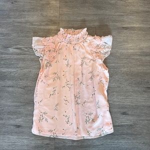 Cece flutter sleeve pink floral mock neck blouse (XS)